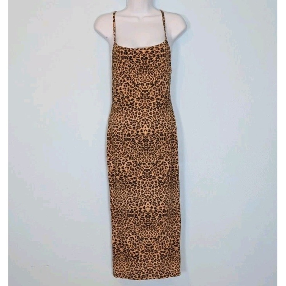 Papermoon Bodycon Leopard Print Dress Women's XS Midi Bare Back Stretch USA